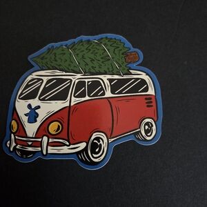 Dutch Bros Red Vintage Camper Van Sticker with Green Tree